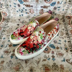 Gucci Blooms Red and Pink Floral Slip On Sneakers